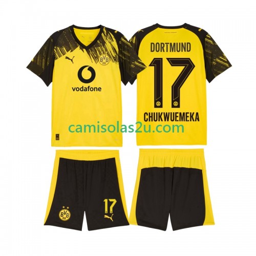 Camisolas de futebol Borussia Dortmund Carney Chukwuemeka 17 Criança Equipamento Principal 2025/26 Manga Curta Camisolas de futebol Borussia Dortmund Carney Chukwuemeka 17 Criança Equipamento Principal 2025/26 Manga Curta